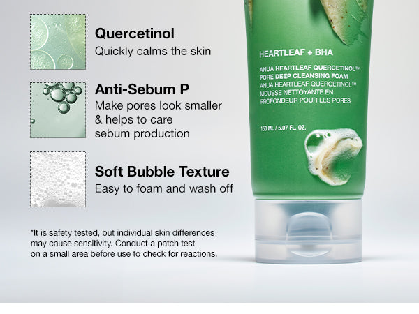 ANUA HEARTLEAF + BHA QUERCETINOL PORE DEEP CLEANSING FOAM 150ml