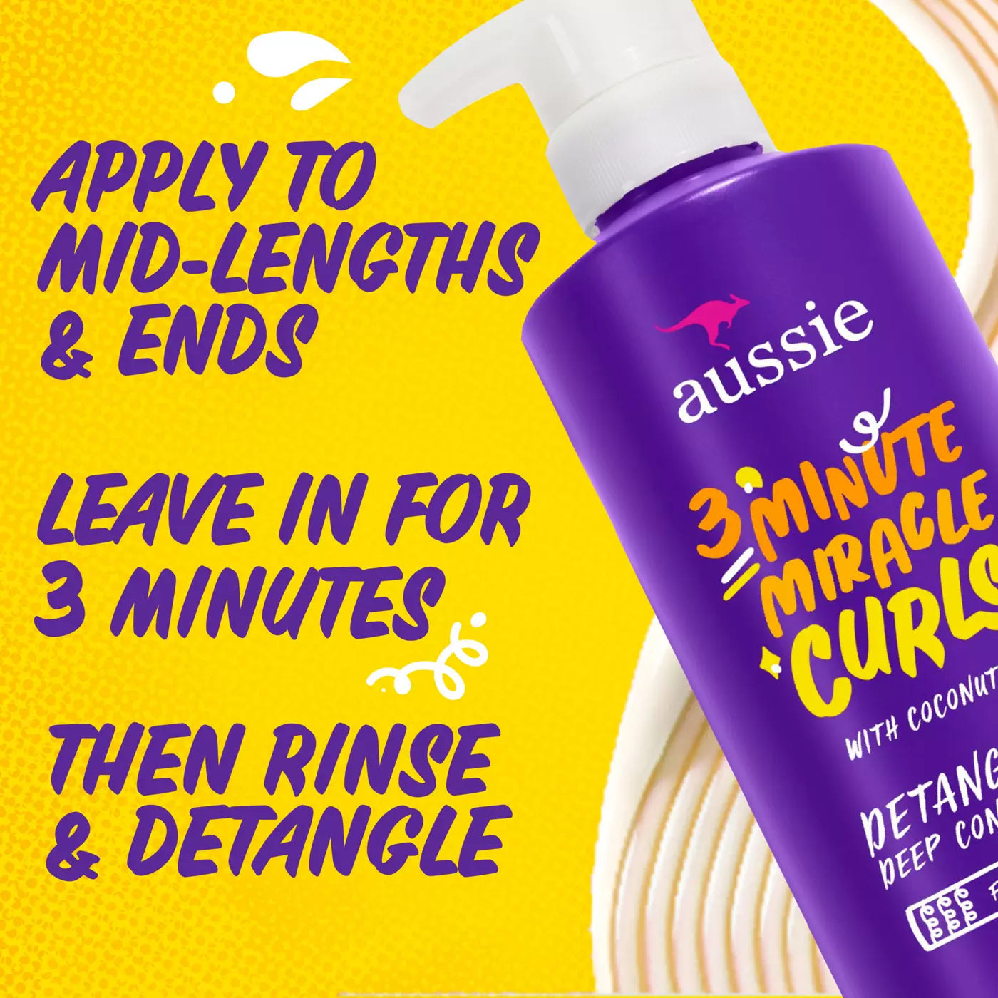 AUSSIE 3 MINUTE MIRACLE CURLS DETANGLING DEEP CONDITIONER - With Coconut Oil 16oz/475ml