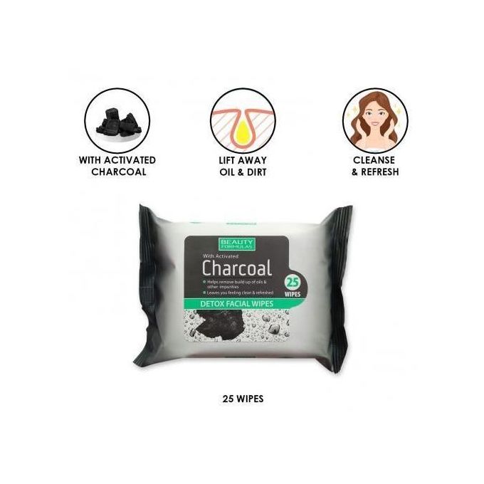 BEAUTY FORMULAS DETOX FACIAL WIPES WITH ACTIVATED CHARCOAL - 25 WIPES