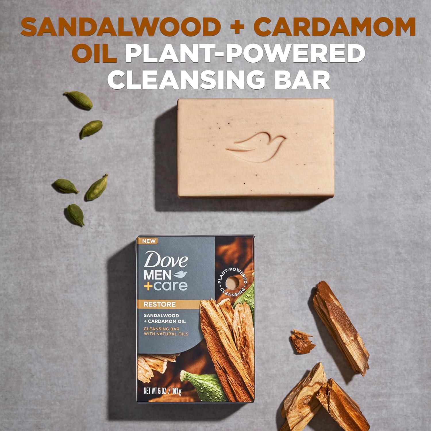 DOVE MEN CARE CLEANSING BAR - SANDALWOOD + CARDAMOM OIL 5oz/141g
