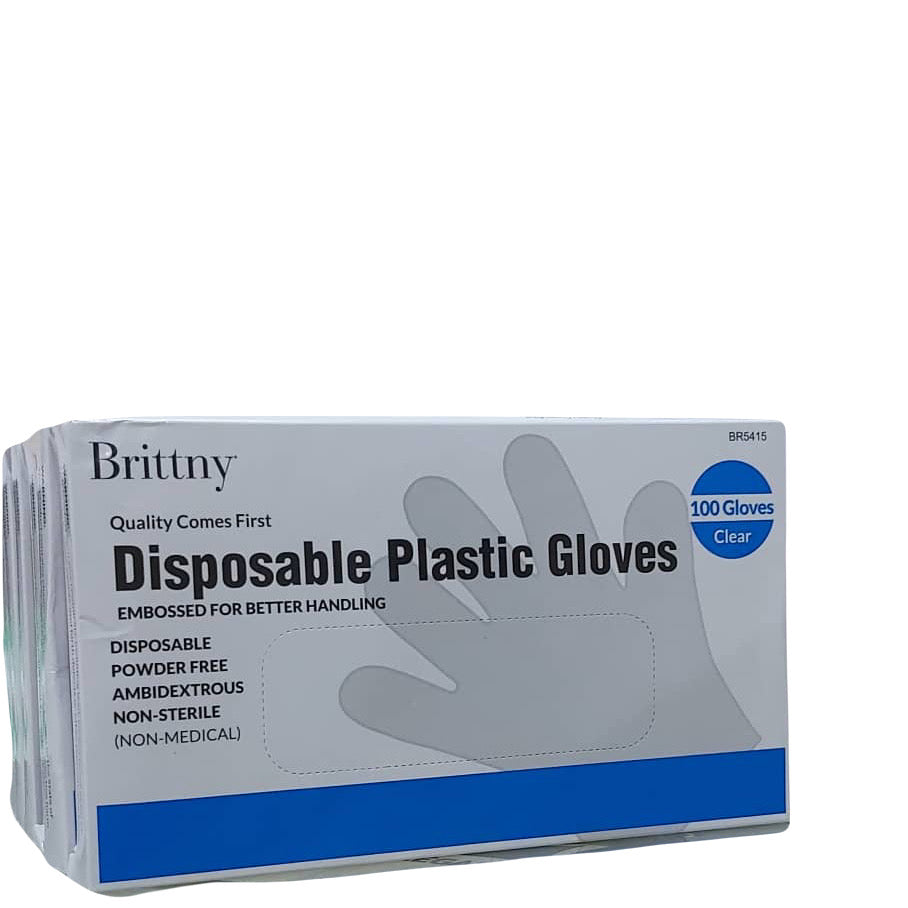 BRITTNY DISPOSABLE PLASTIC GLOVES - 100 CLEAR GLOVES image 0