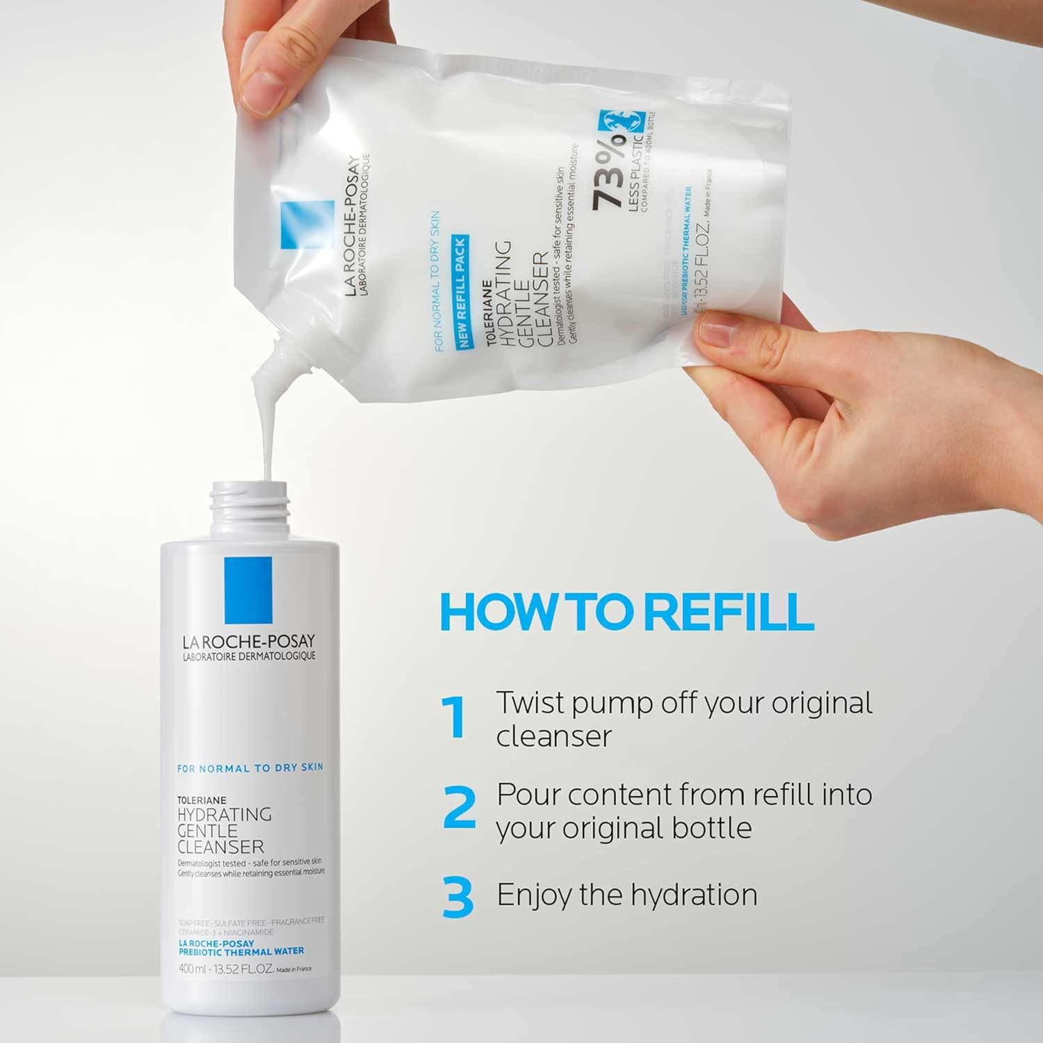 LA ROCHE-POSAY TOLERIANE HYDRATING GENTLE CLEANSER - NEW REFILL PACK 400ml/13.52oz