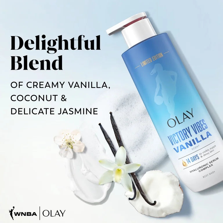 OLAY VICTORY VIBES VANILLA HYALURONIC SERUM COMPLEX BODY WASH 20oz/591ml