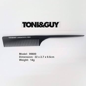 TONI & GUY CARBON ANTISTATIC COMB - PIN TAIL / RAT TAIL COMB (PLASTIC TAIL)